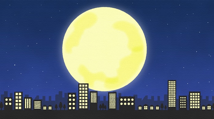 夜の町と満月　イラスト